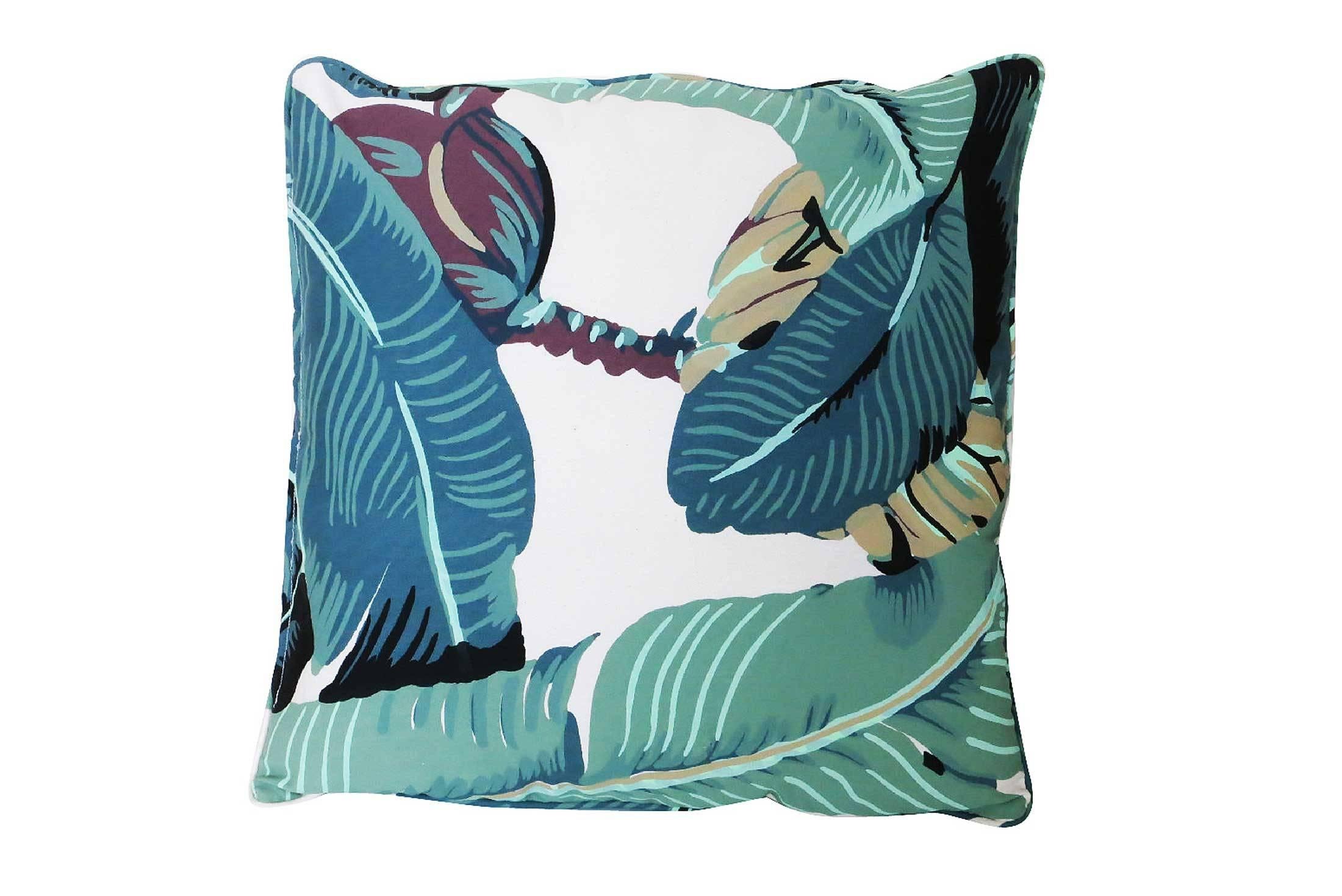 This is the fabric from The Beverly Hills Hotel, The Martinique Banana Leaf, unused throw pillow featuring a hand screened/painted Martinique fabric by the original manufacture in Los Angeles.

This pattern was created by decorator Don Loper in