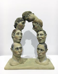 "Linked Together", Contemporary Ceramic Sculpture with Acrylic Paint and Glaze