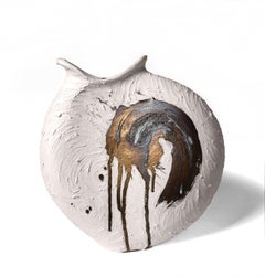 Vessel in White and Gold - No 118, Contemporary Abstract Ceramic Sculpture