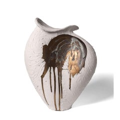 Vessel in White and Gold - No 119, Contemporary Abstract Ceramic Sculpture