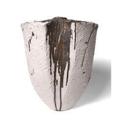 Vessel in White and Gold - No 120, Contemporary Abstract Ceramic Sculpture