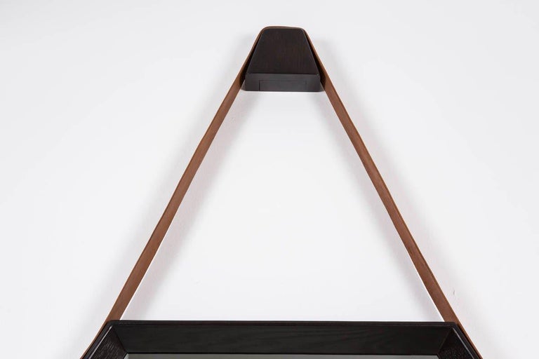 American Beverly Oak and Leather Hexagon Mirror by Orange Los Angeles  For Sale