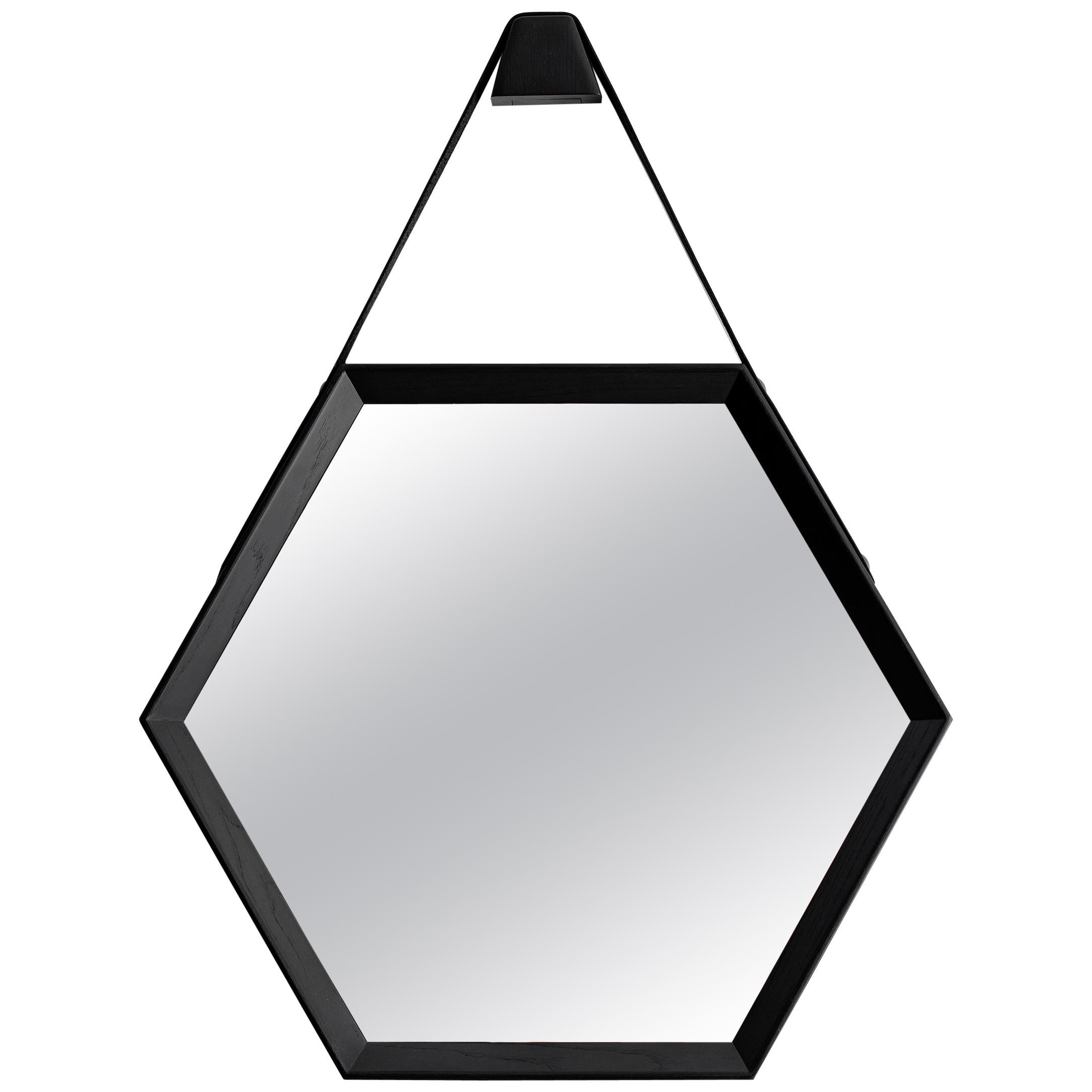 Beverly Oak and Leather Hexagon Mirror by Orange Los Angeles