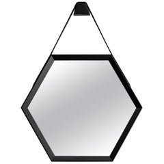 Beverly Oak and Leather Hexagon Mirror by Orange Los Angeles