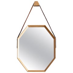 Beverly Oak and Leather Octagon Mirror by Orange Los Angeles