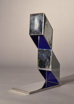 Vintage "Untitled" Ultra Marine Blue and Steel Architectural Sculpture by Female Artist