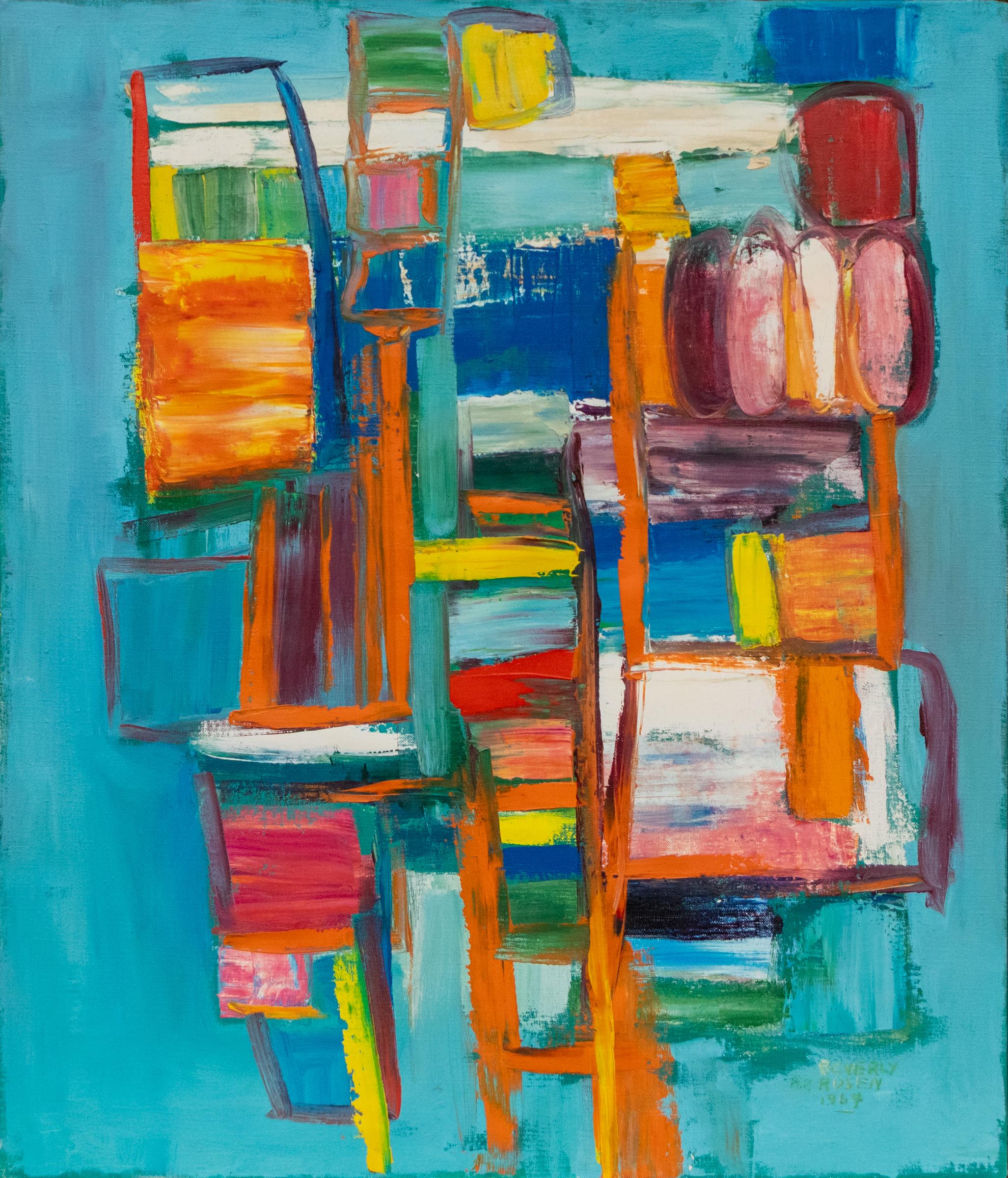 1964 Peinture à l'huile abstraite "Échelle de Jacob" par l'artiste du Colorado Beverly Rosen