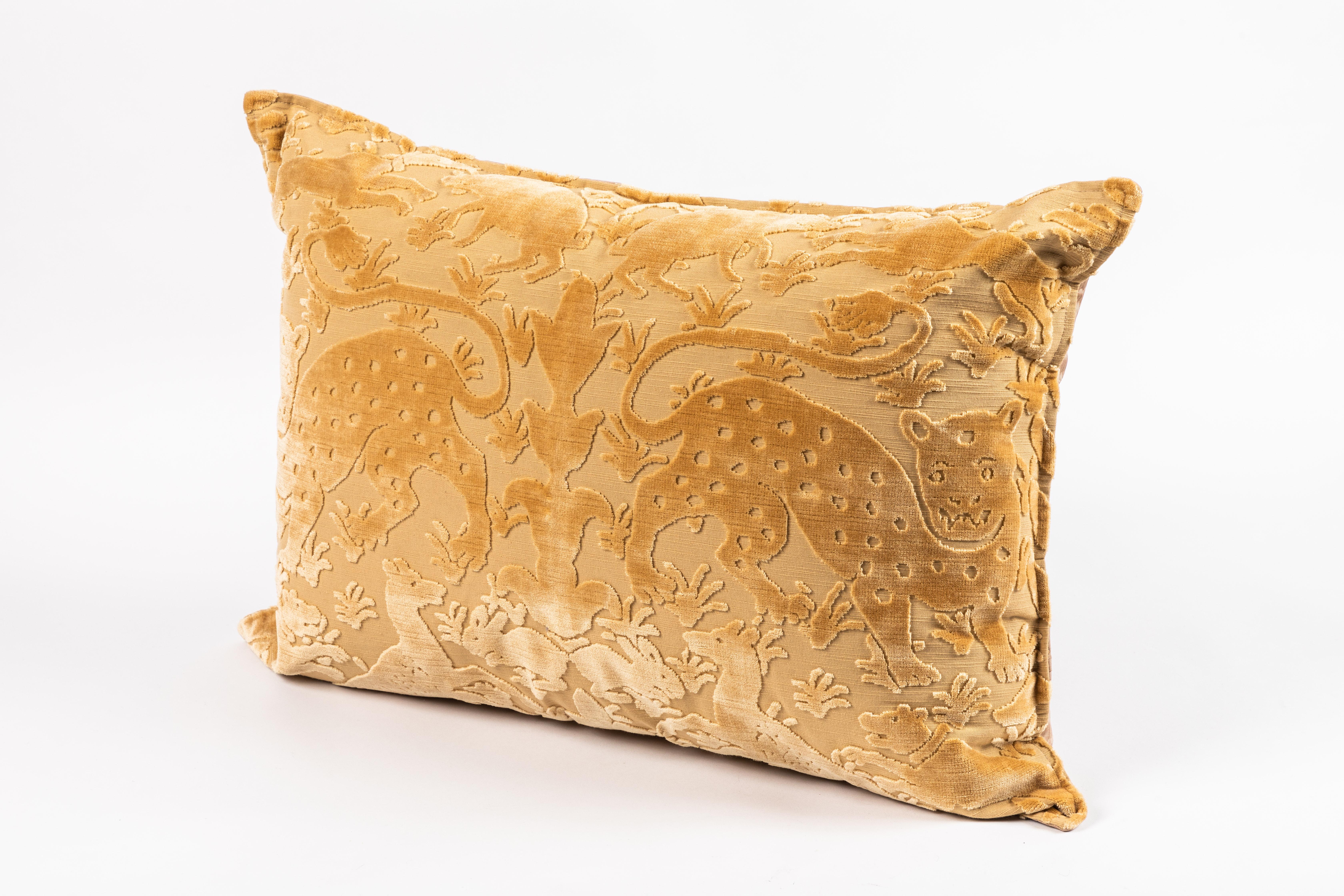 Contemporary Bevilacqua Animal Motif 'Bestiario' Handcut Gold Velvet Pillow