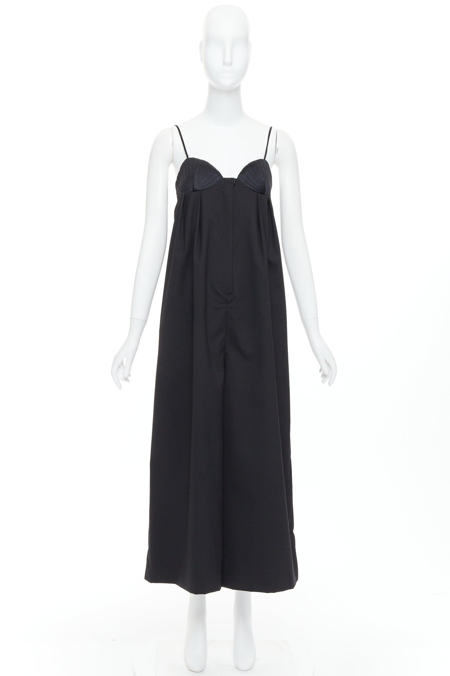 BEVZA black 100% wool Seashell bust wide leg overall jumpsuit XS For Sale 4