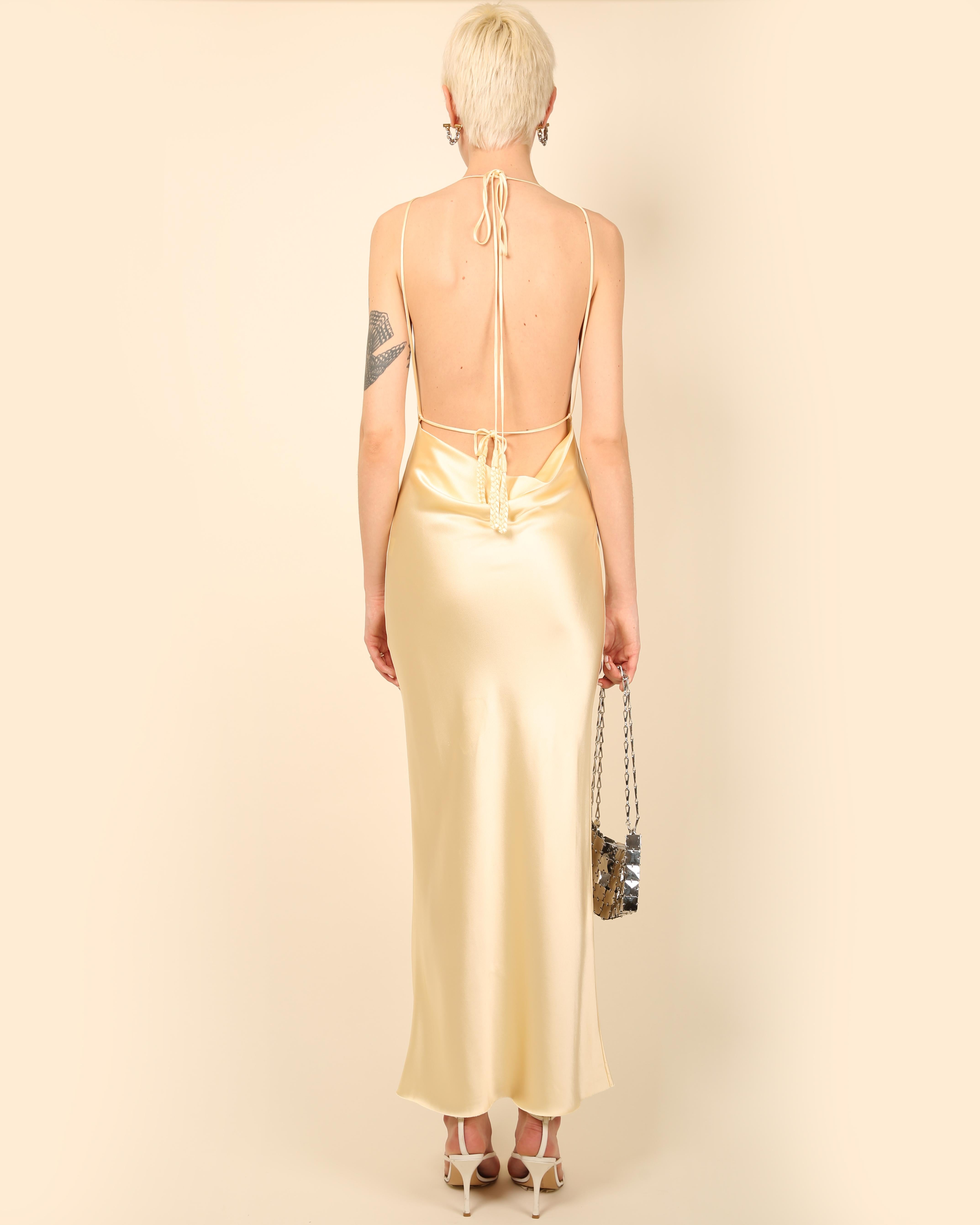 Bevza satin silk floor length backless halter neck maxi yellow slip dress gown 2