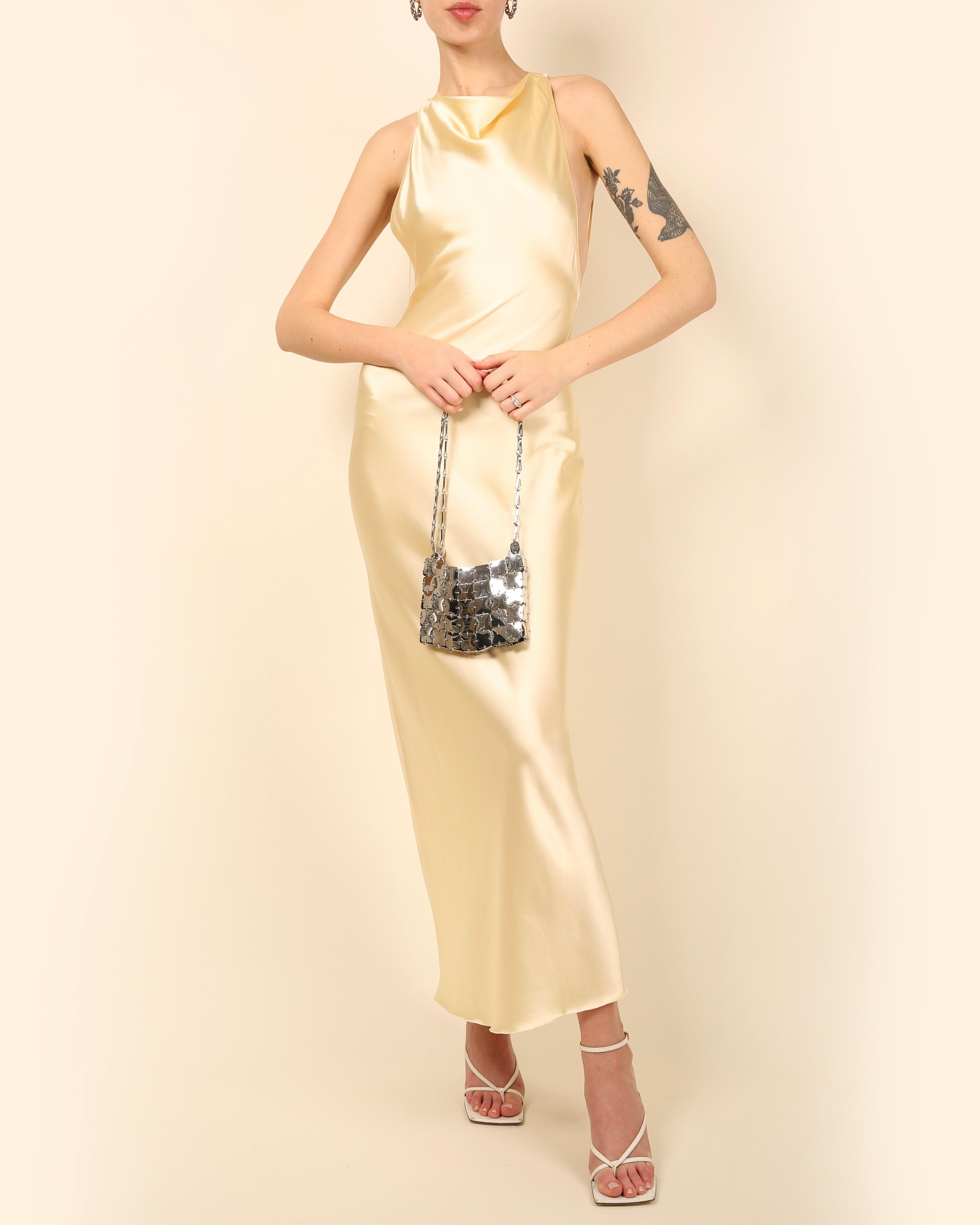 Bevza satin silk floor length backless halter neck maxi yellow slip dress gown 3
