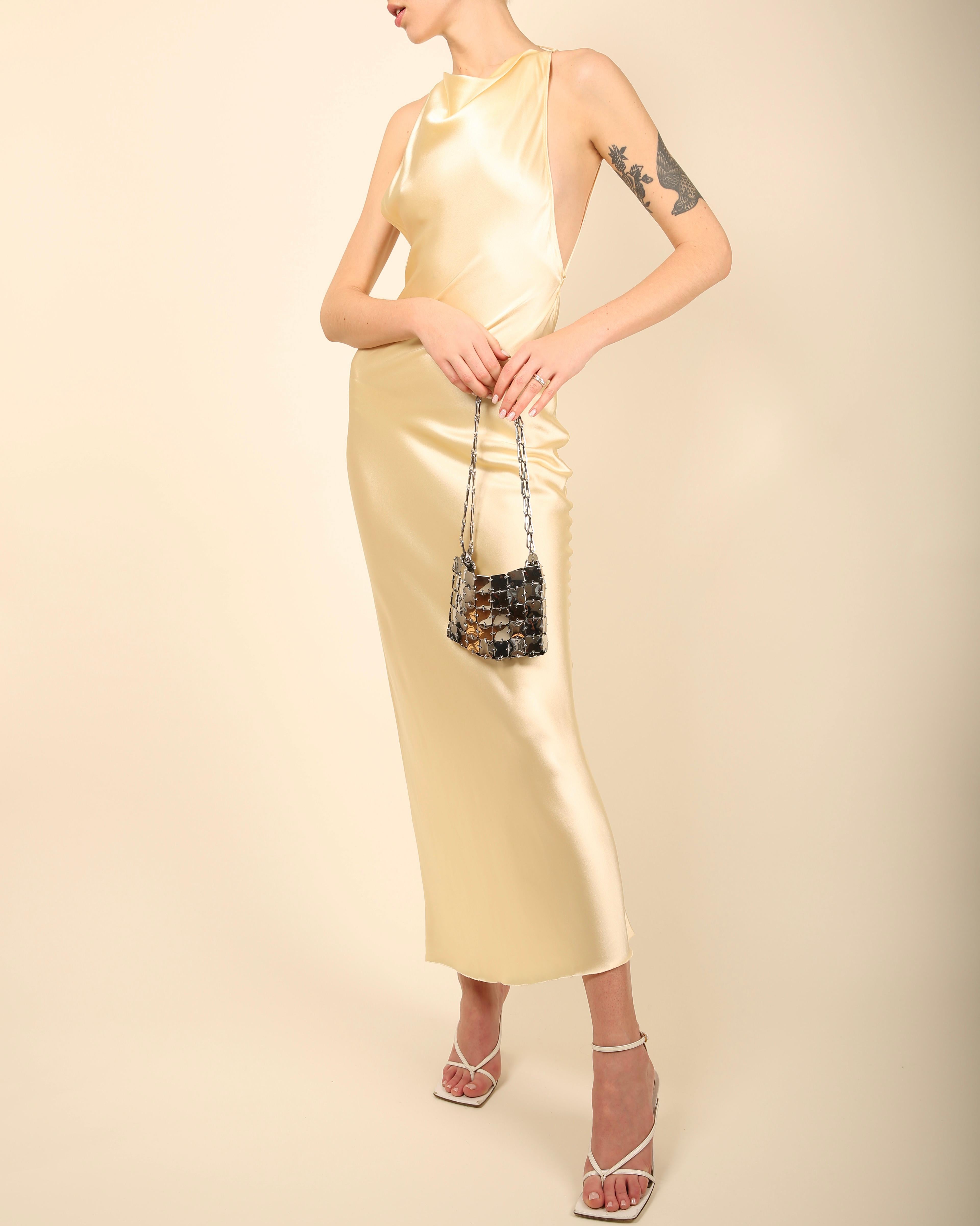 Bevza satin silk floor length backless halter neck maxi yellow slip dress gown 6