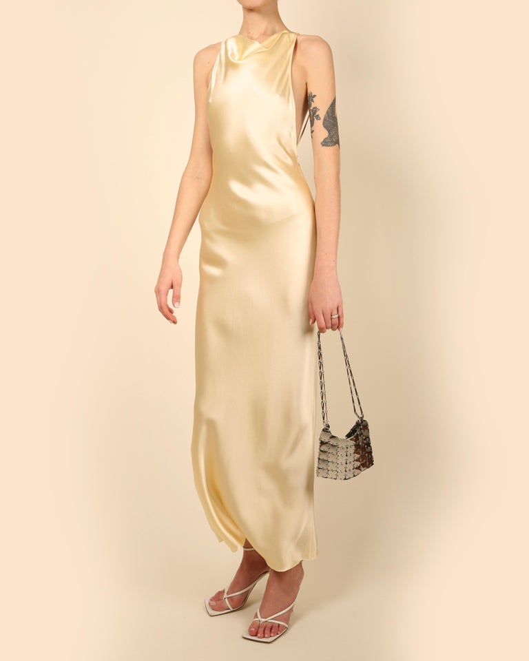Bevza satin silk floor length backless halter neck maxi yellow slip