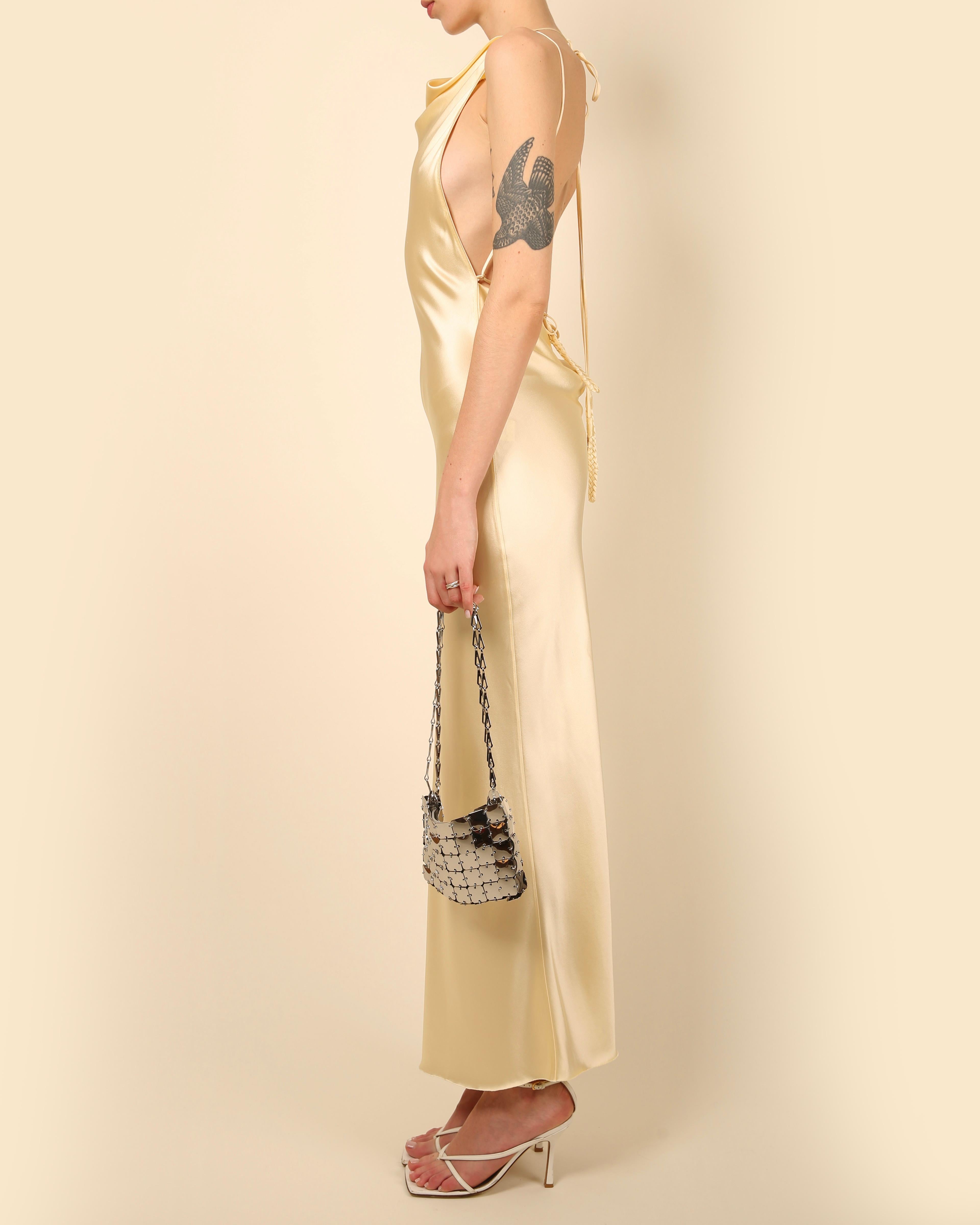 Bevza satin silk floor length backless halter neck maxi yellow slip dress gown 10