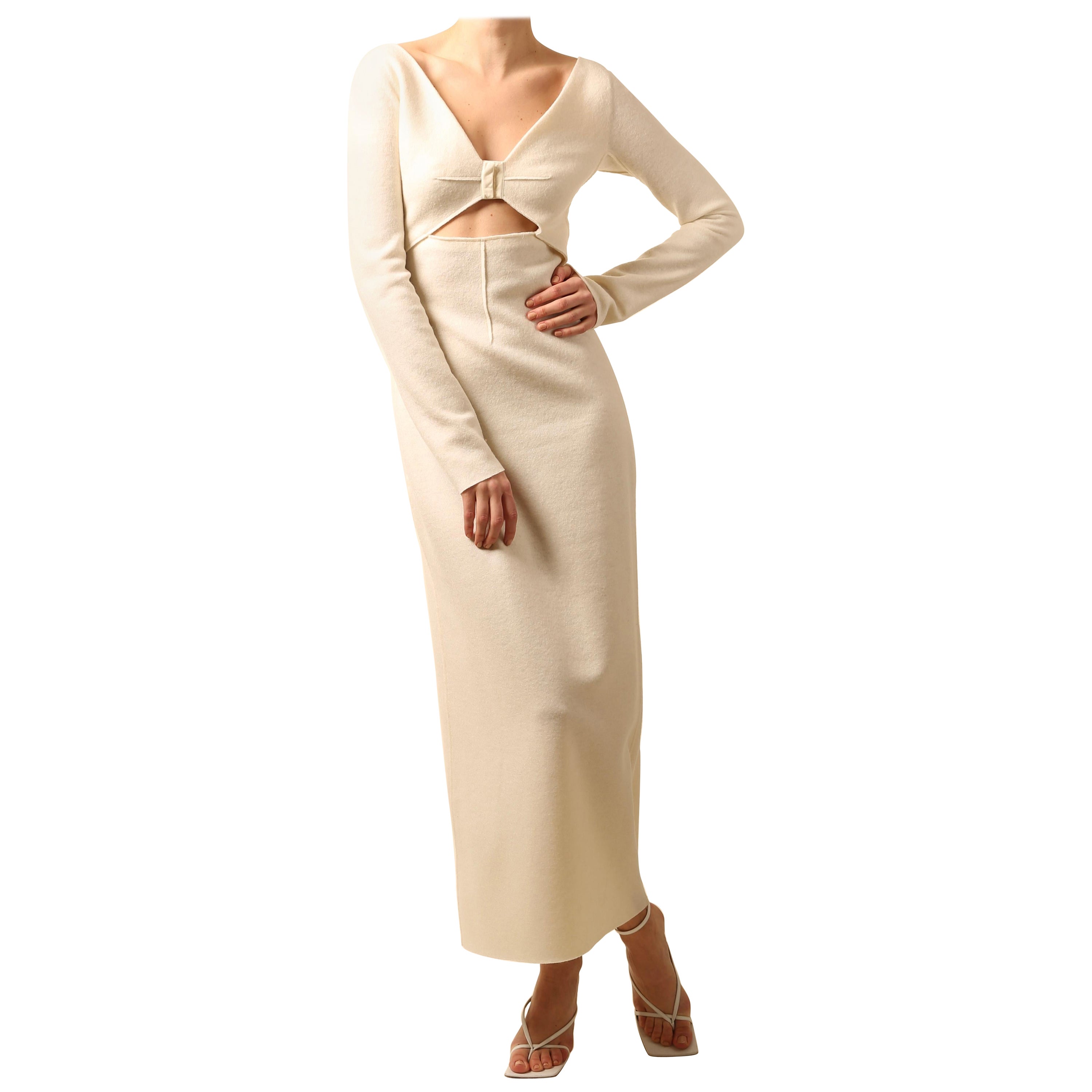 Robe midi en laine Bevza à manches longues et découpes ivoire crème fendue XS en vente