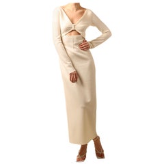 Bevza wool cut out long sleeve ivory cream slit midi sweater dress XS