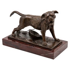 "Beware of Dog" 19th Century French Bronze Dog on Chain, by Christophe Fratin