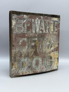 'Beware of the Dog' Weathered Tin and Wood Folk Art Sign