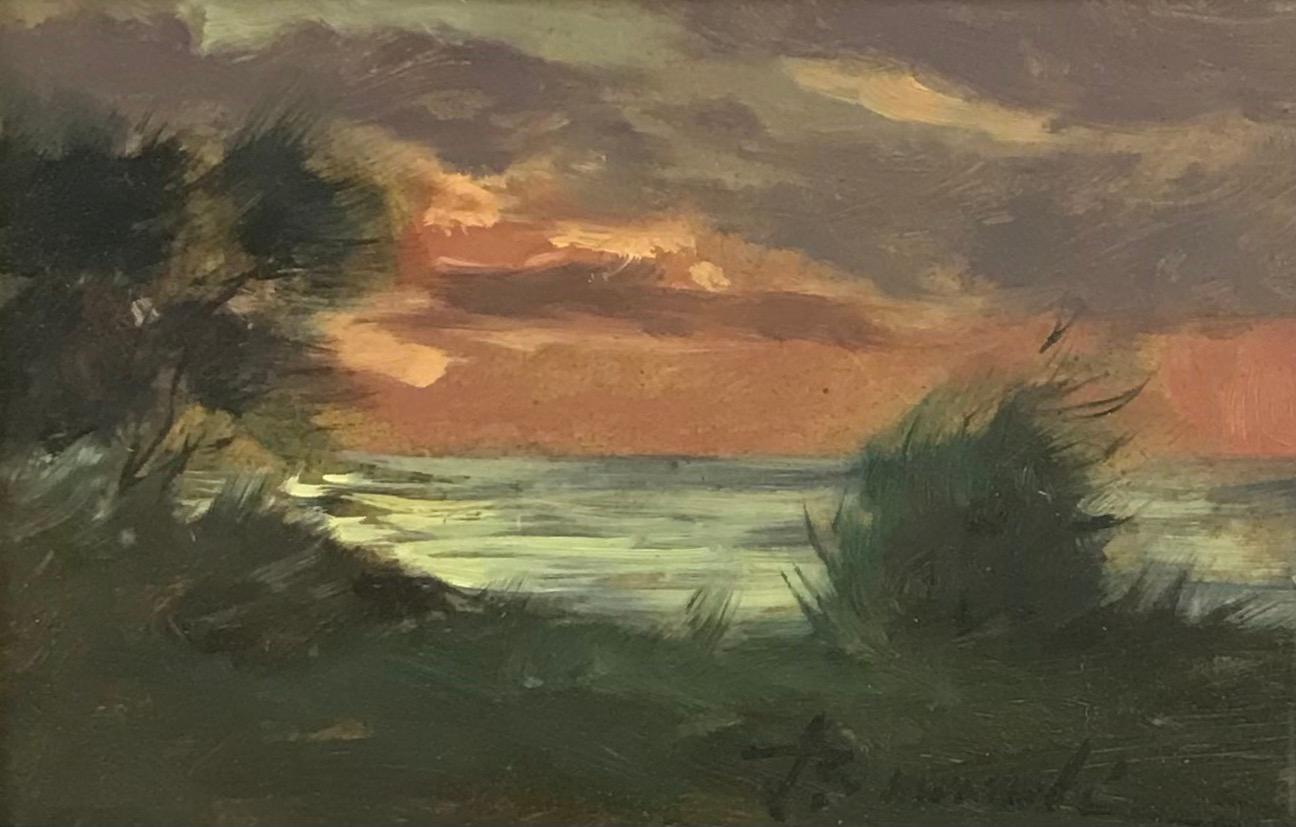 Sunset by Beweti - Oil on cardboard  For Sale 3