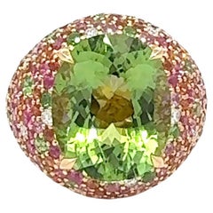 Bewildering Sapphire Tourmaline Tsavorite Yellow 18K Gold Ring For Her