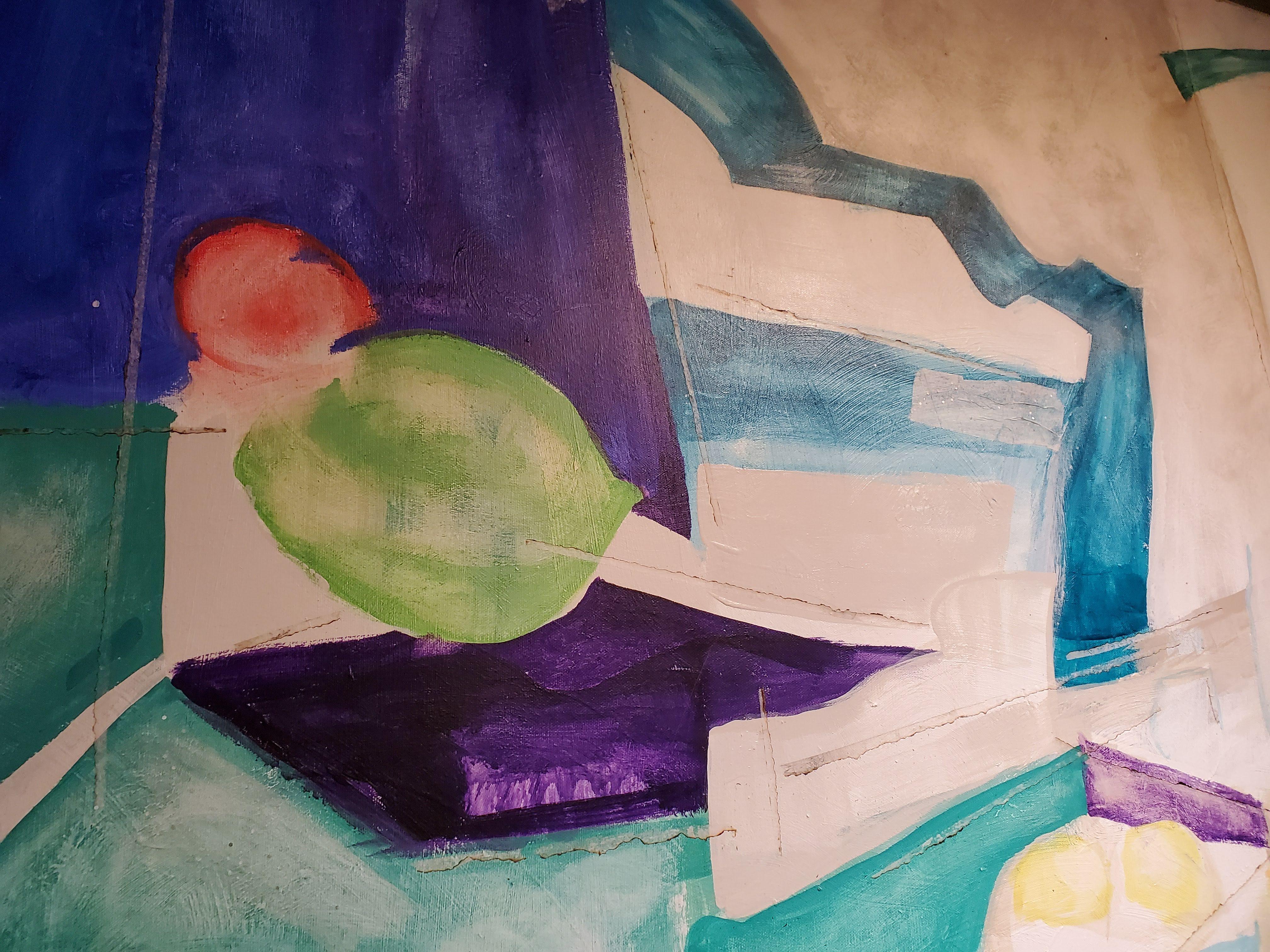 Moderne Peinture abstraite sur toile « Beyond », 2015, bleu, vert, violet en vente