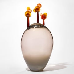 Beyond the Horizon V, orange & grey handblown glass sculpture by Louis Thompson