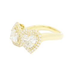Bez Ambar Dual Heart Shaped Diamonds Set in Yellow Gold with 80 Melee Diamonds