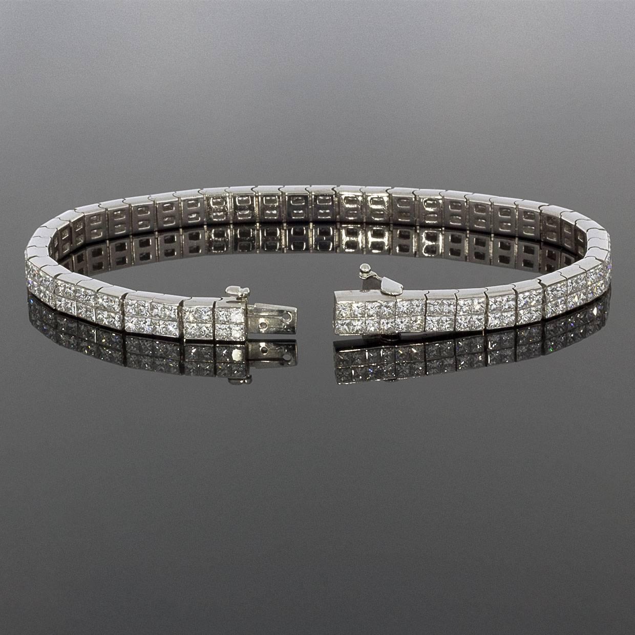 Princess Cut Bez Ambar Quadrillion Cut White Gold 11.88 Carat Diamond Bracelet