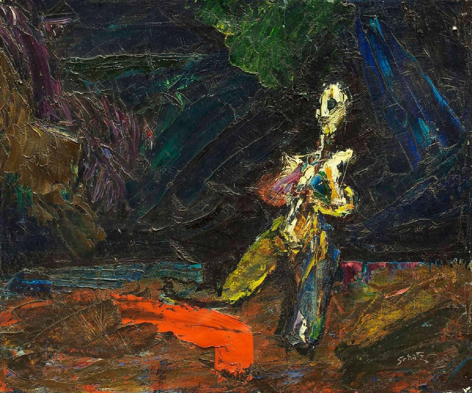 Innenraum kniende weibliche Aktfigur, Bezael Schatz Israeli, Gemälde der Moderne