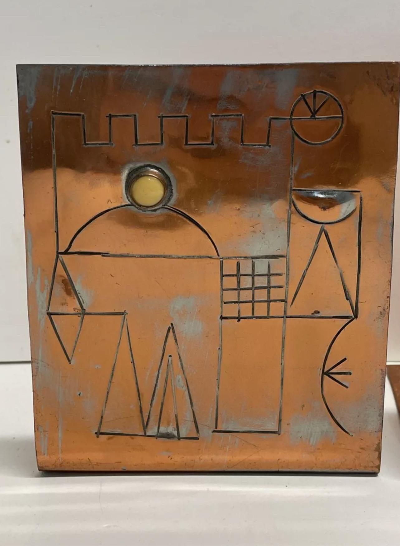 Israeli Mod Arts & Crafts Copper Sculpture Bookends Bezalel Schatz Yaad Studio For Sale 9