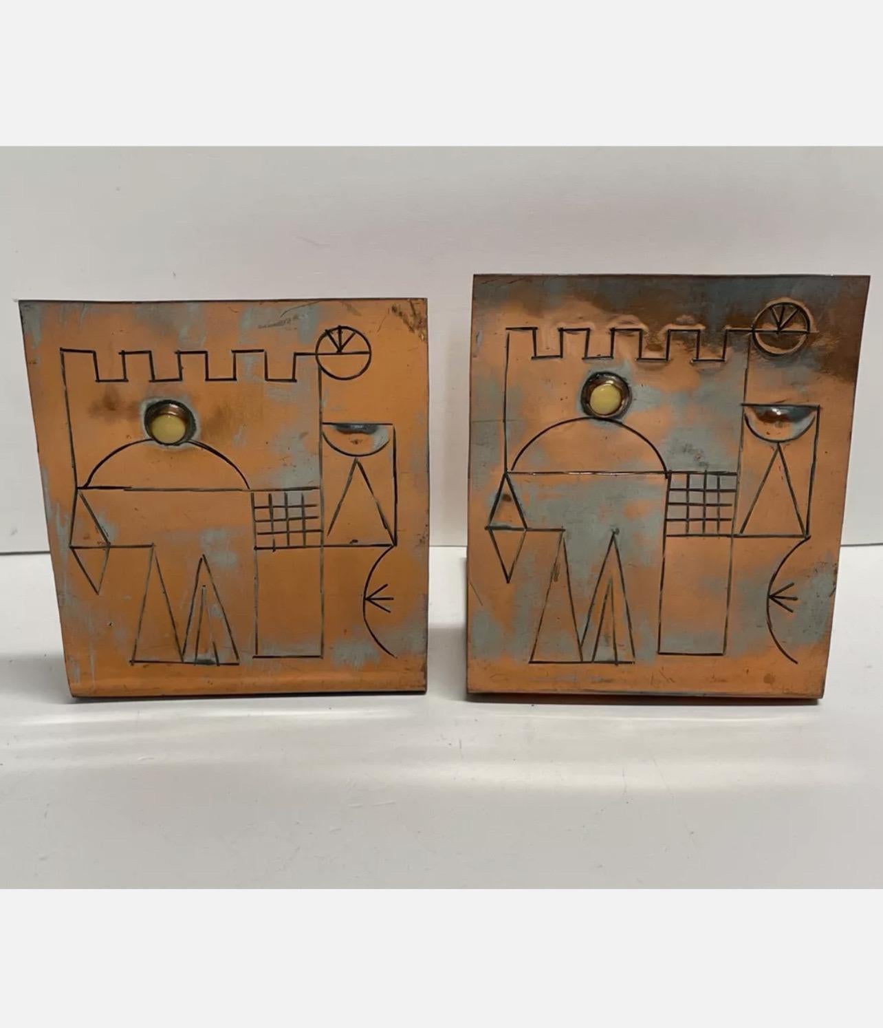 Israeli Mod Arts & Crafts Copper Sculpture Bookends Bezalel Schatz Yaad Studio For Sale 10