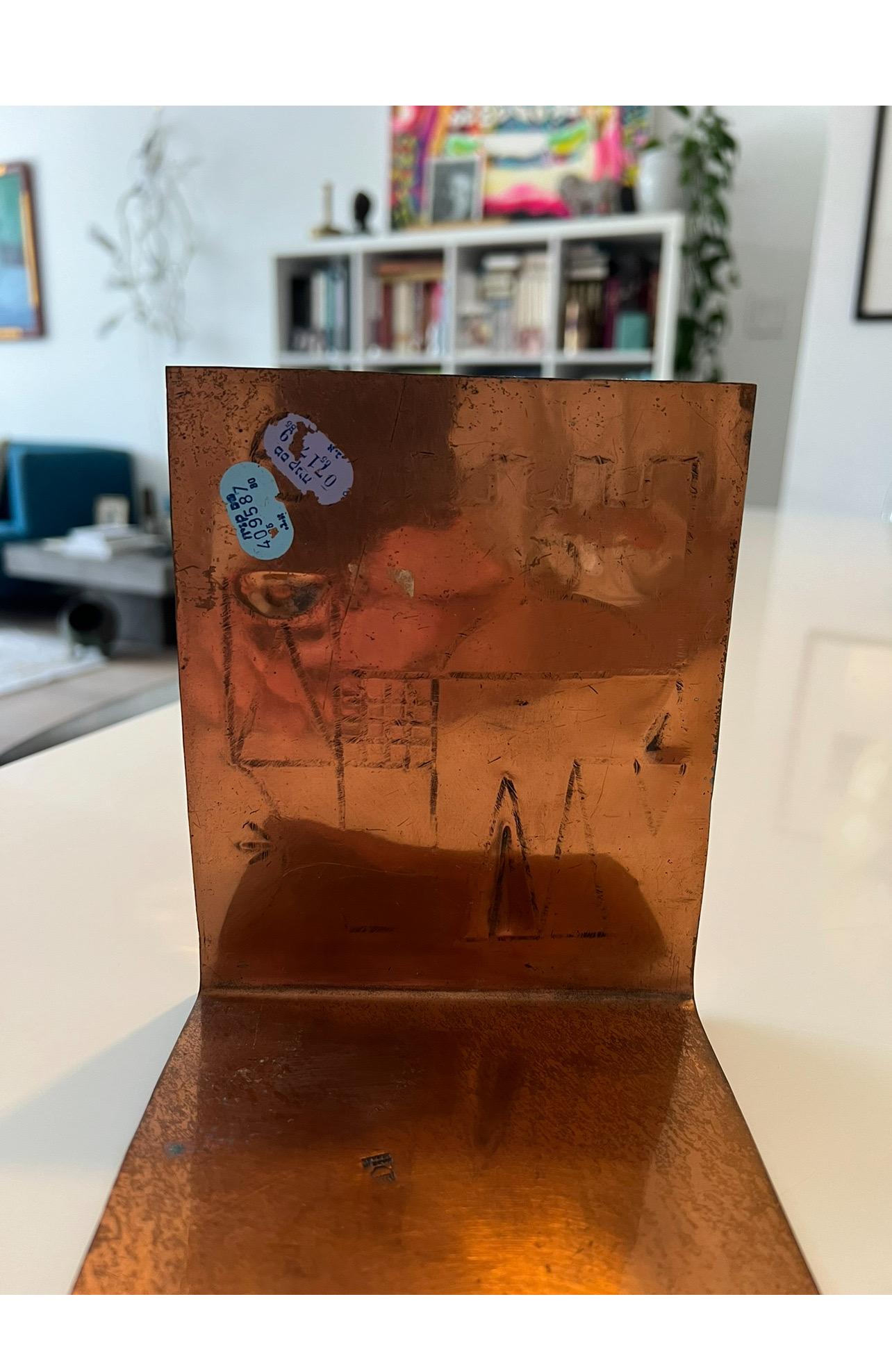 Israeli Mod Arts & Crafts Copper Sculpture Bookends Bezalel Schatz Yaad Studio For Sale 6