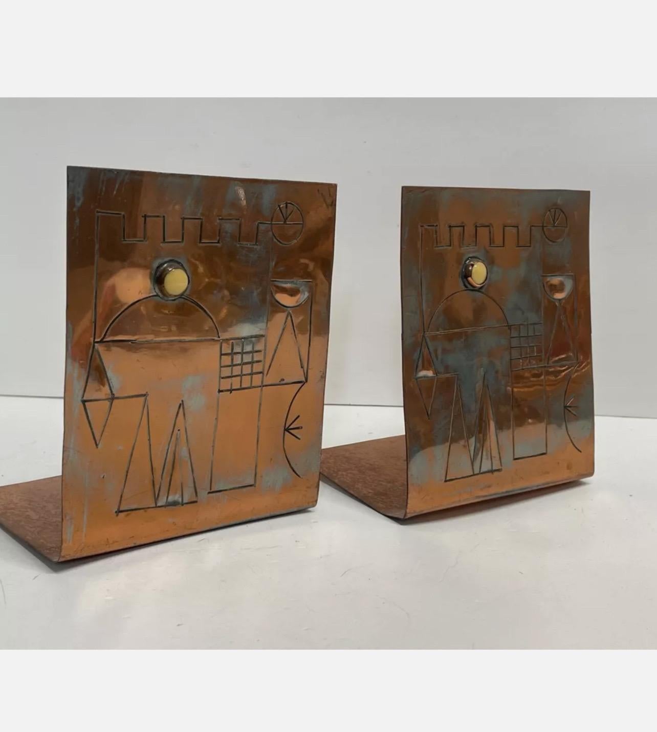 Israeli Mod Arts & Crafts Copper Sculpture Bookends Bezalel Schatz Yaad Studio For Sale 7