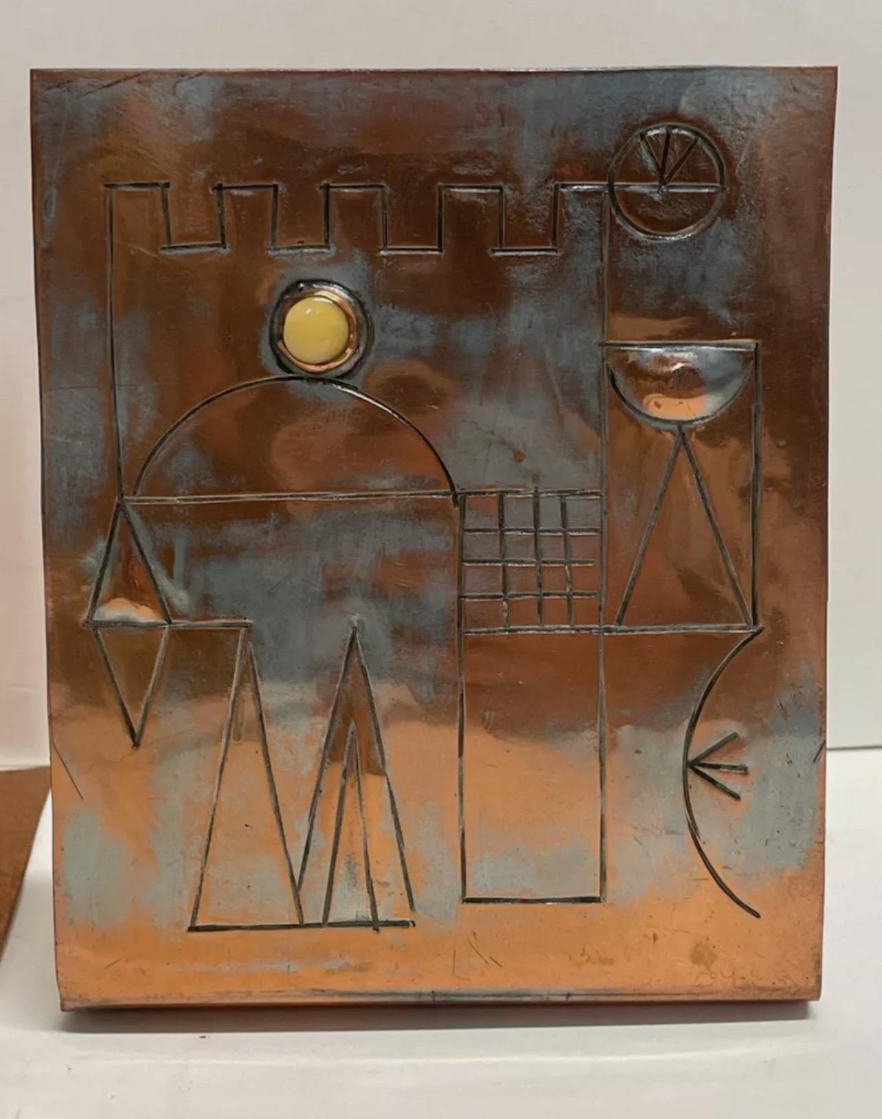 Israeli Mod Arts & Crafts Copper Sculpture Bookends Bezalel Schatz Yaad Studio For Sale 8