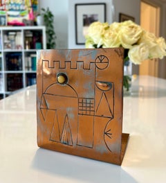 Israeli Mod Arts & Crafts Copper Sculpture Bookends Bezalel Schatz Yaad Studio