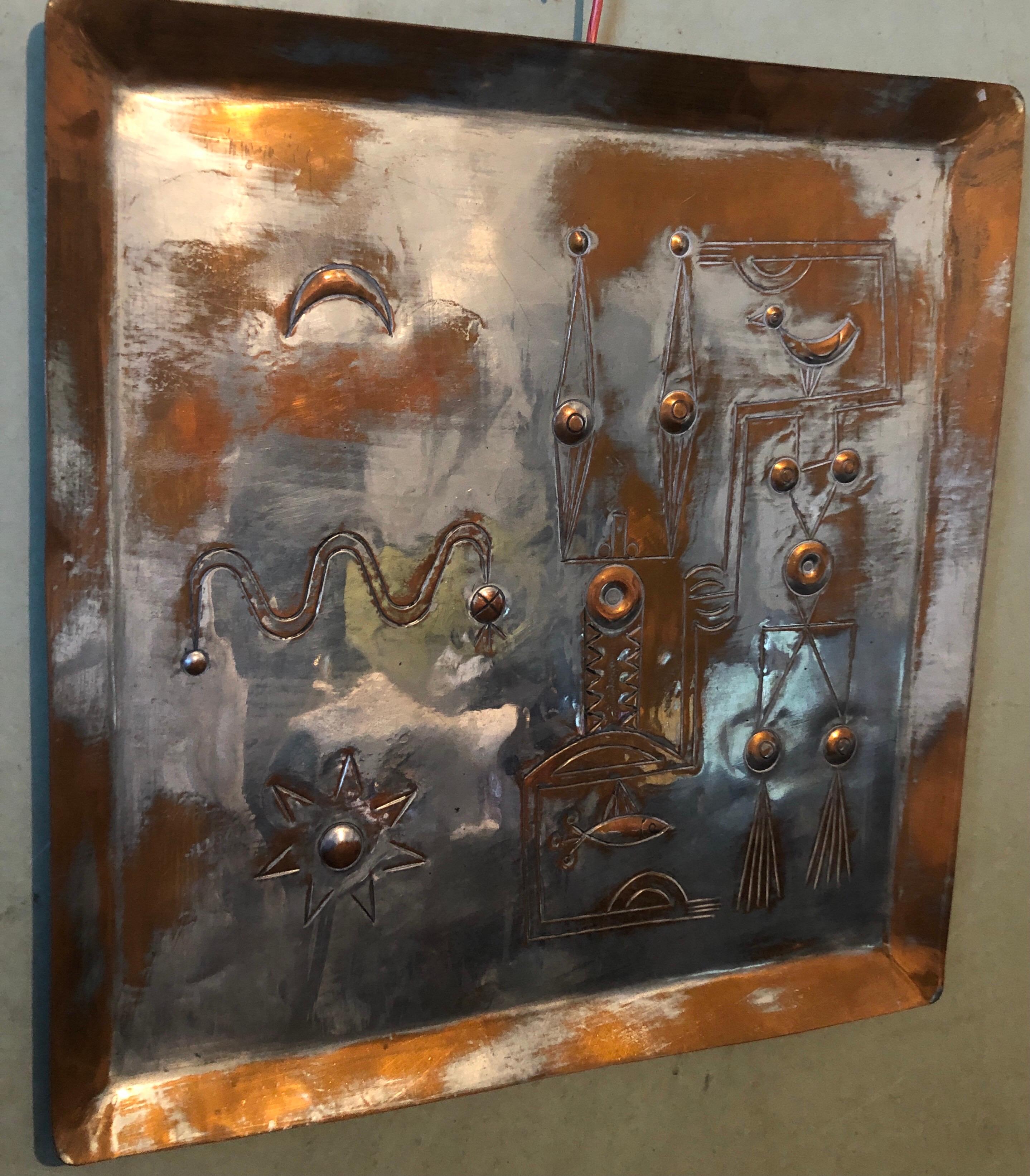 Israeli Modernist Arts & Crafts Copper Handmade Tray Bezalel Schatz Yaad Studio 6