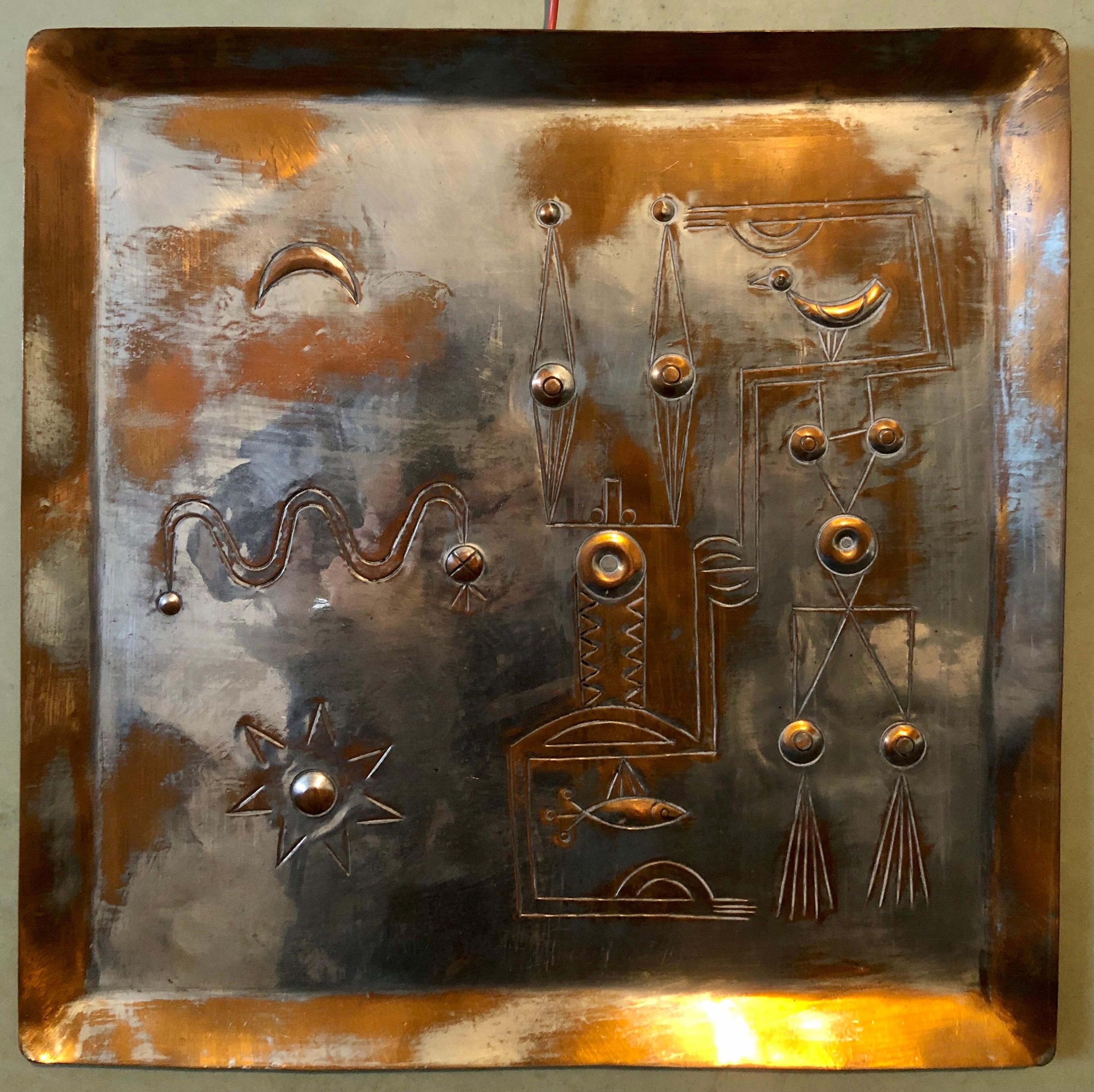 Israeli Modernist Arts & Crafts Copper Handmade Tray Bezalel Schatz Yaad Studio 8
