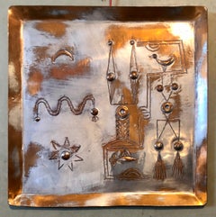 Israeli Modernist Arts & Crafts Copper Handmade Tray Bezalel Schatz Yaad Studio