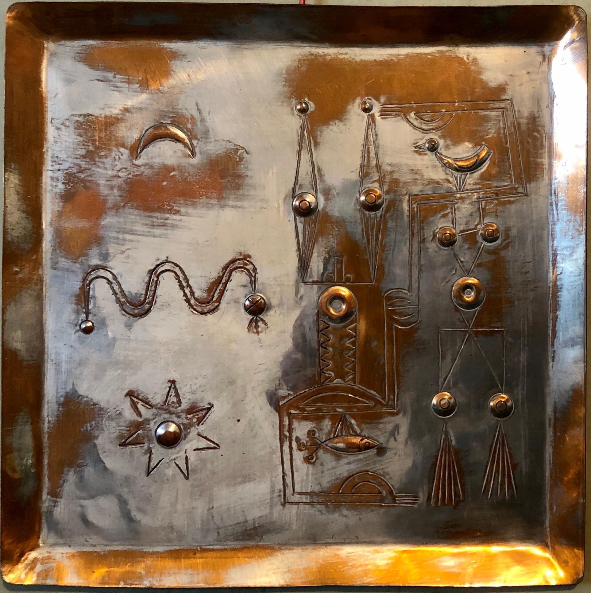 Israeli Modernist Arts & Crafts Copper Handmade Tray Bezalel Schatz Yaad Studio 2