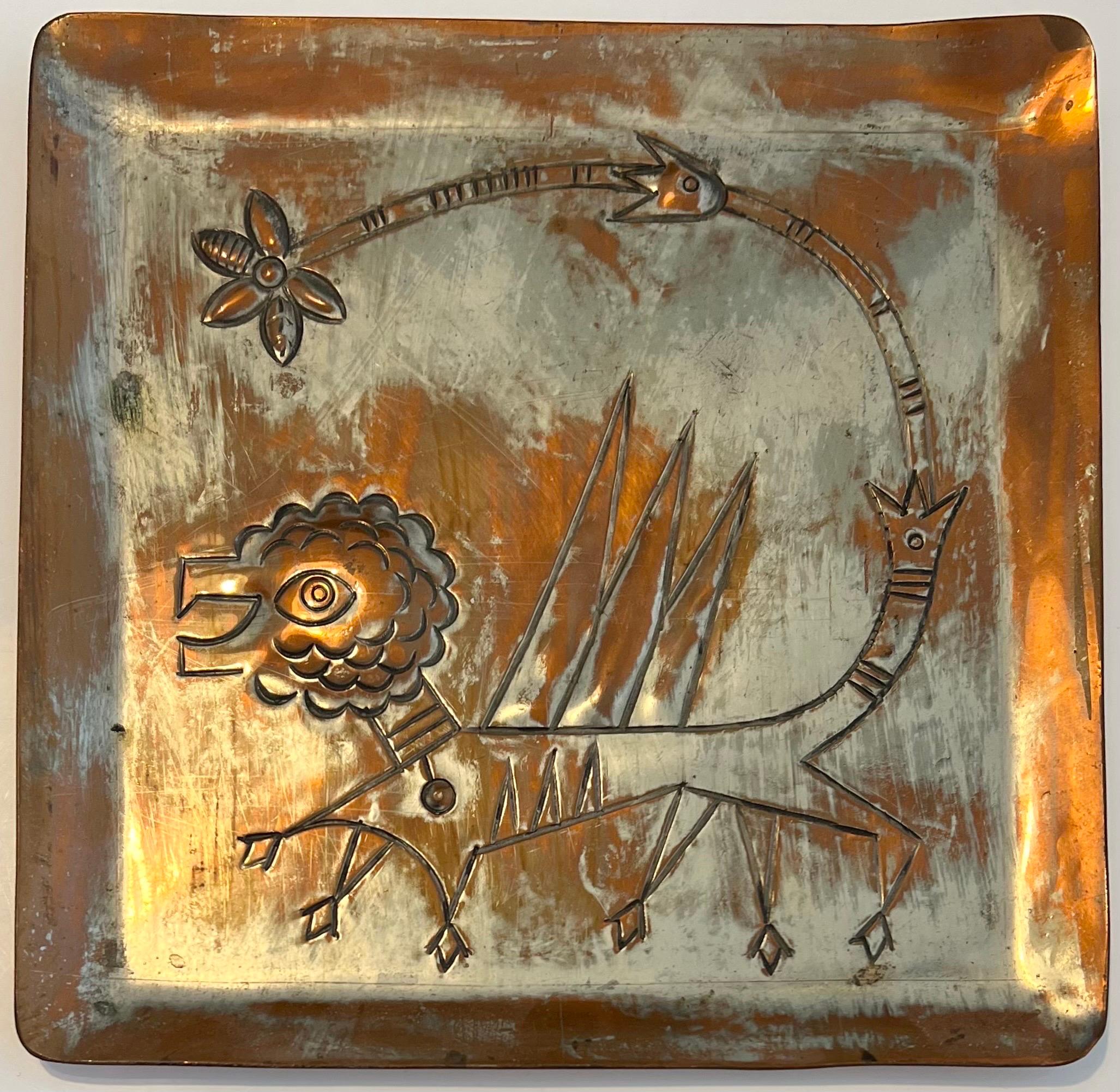 Israeli Modernist Arts & Crafts Copper Lion Plaque Bezalel Schatz Yaad Studio For Sale 2