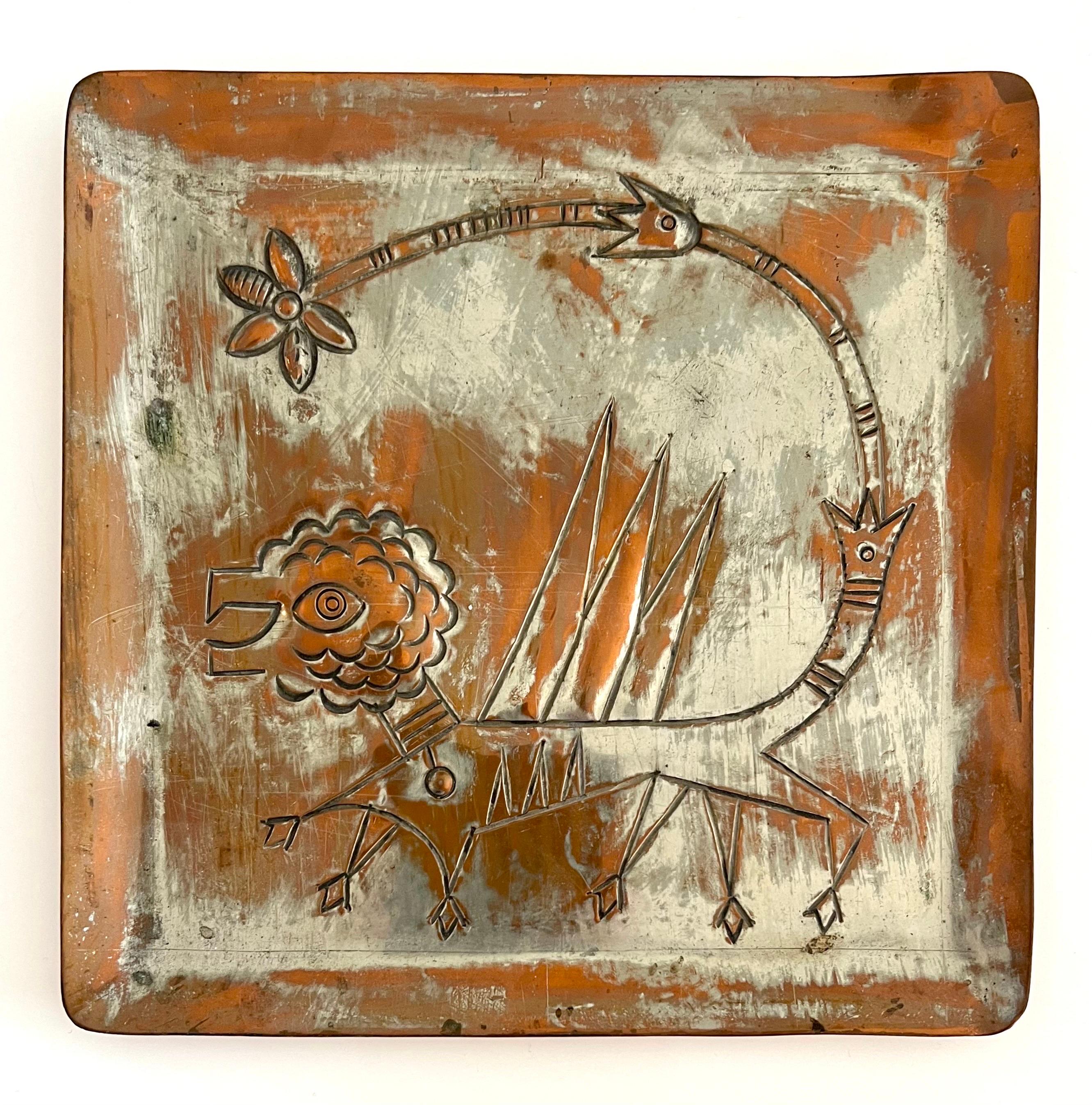 Israeli Modernist Arts & Crafts Copper Lion Plaque Bezalel Schatz Yaad Studio For Sale 4