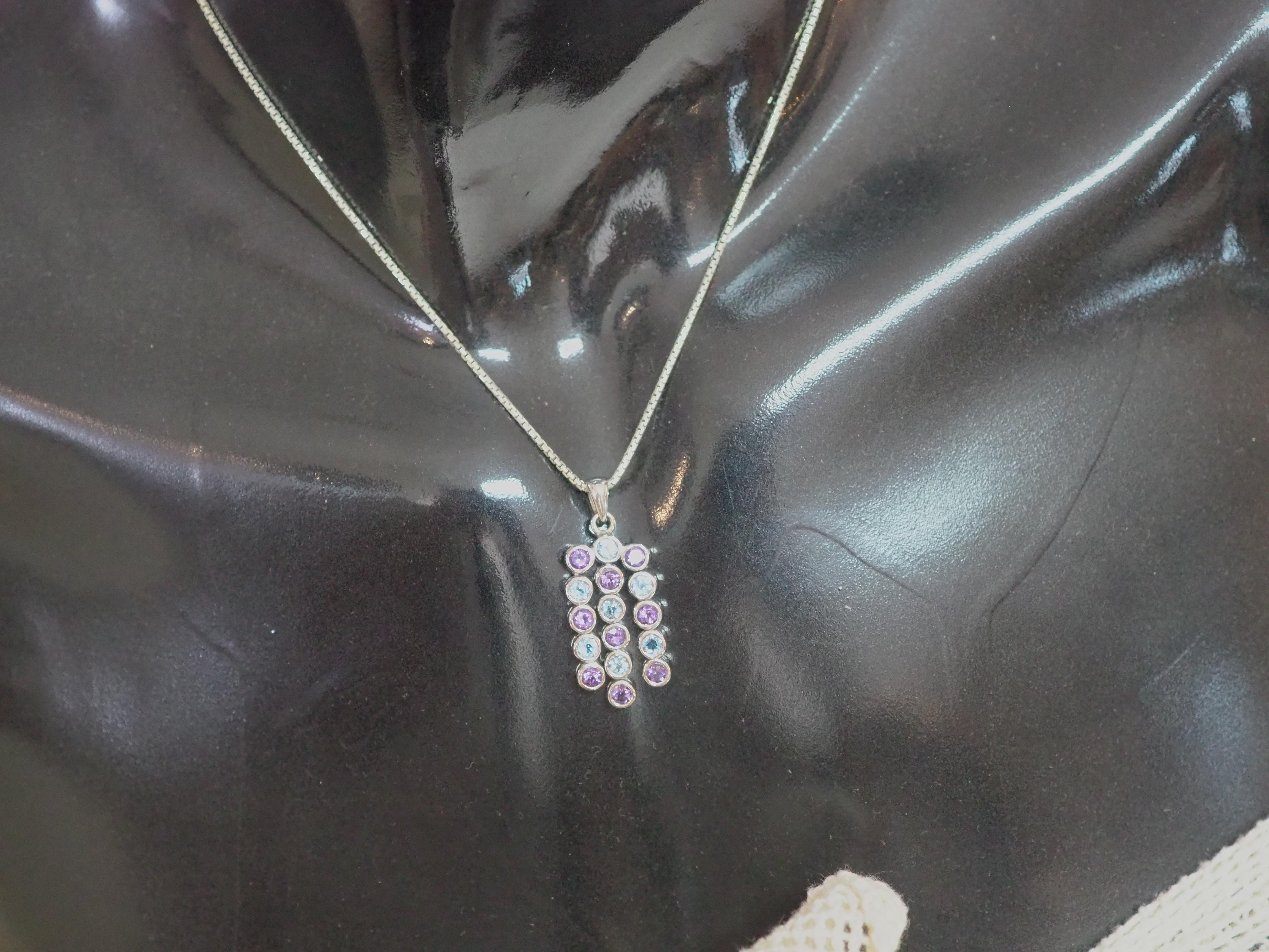 Women's or Men's Bezel 1.35ct Topaz& 1.45ct Amethyst Dangling Sterling Silver Pendant For Sale
