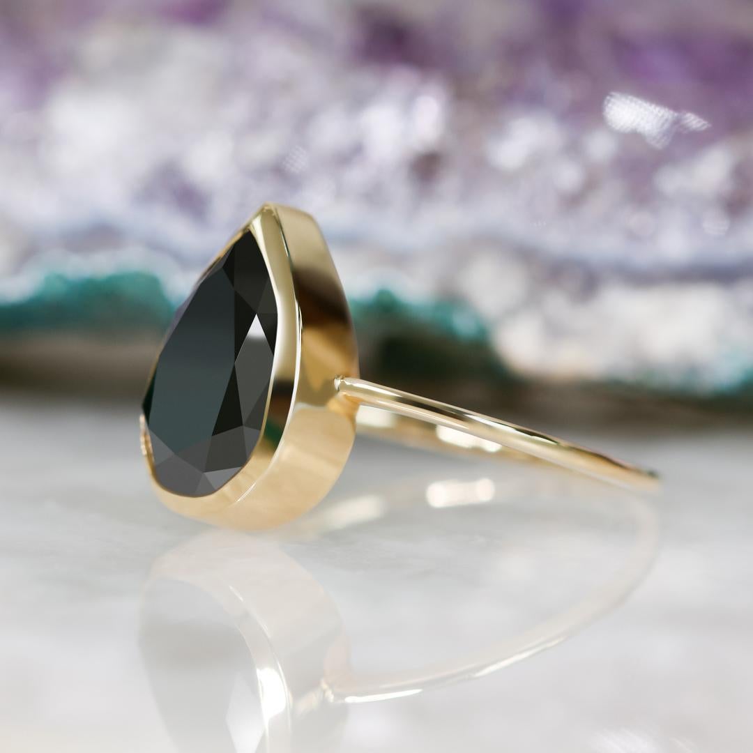 Bezel Art Deco Solitaire 2 Carat Black Pear Cut Natural Diamond Cocktail Ring For Sale 1