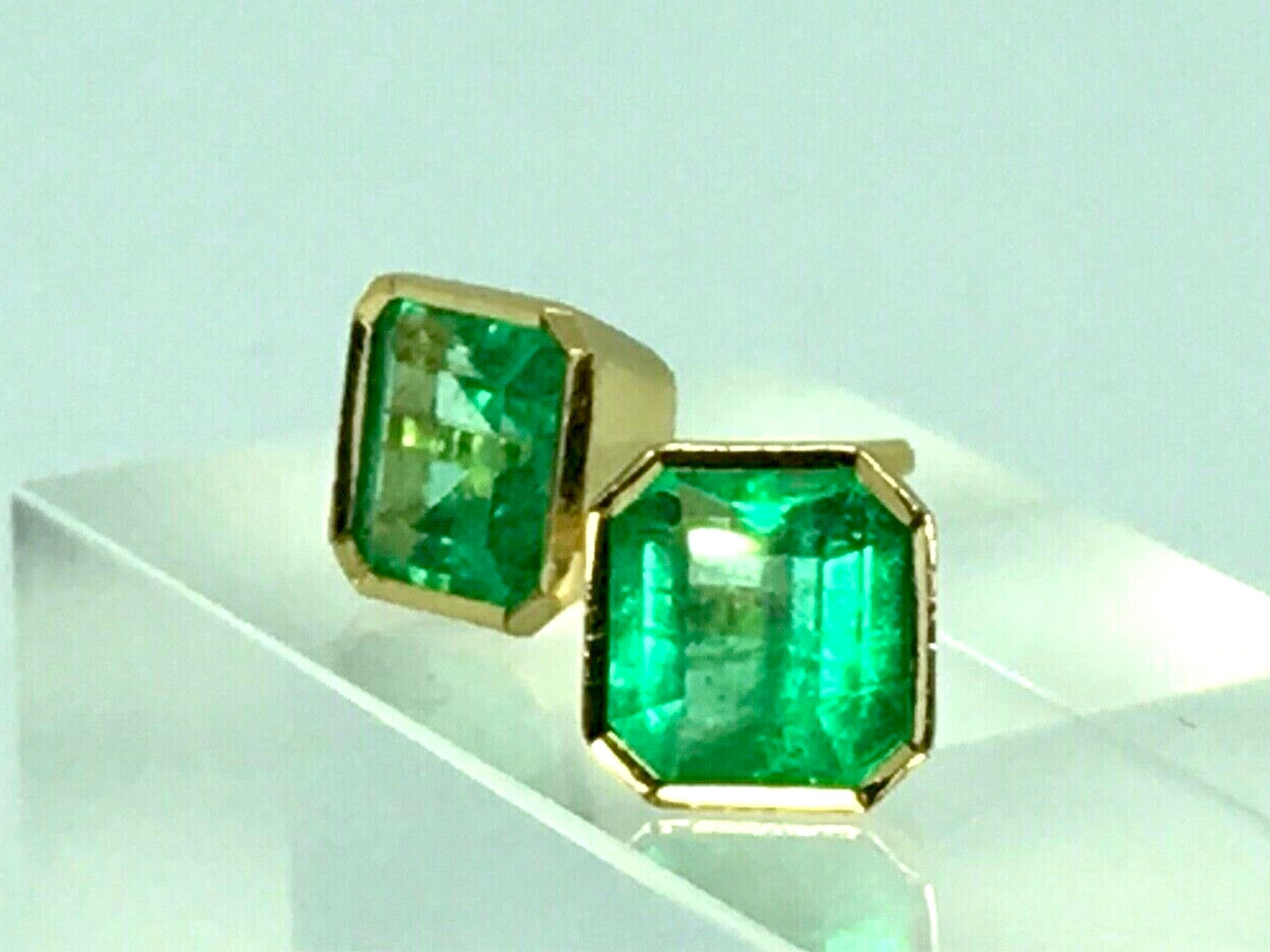 Emerald Cut Emeralds Maravellous Bezel Colombian Emerald Stud Earrings 18 Karat