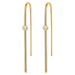 Bezel Diamond 14K (or 18k upon request) Yellow Gold Threader Earrings
