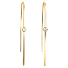 Bezel Diamond 14K (or 18k upon request) Yellow Gold Threader Earrings