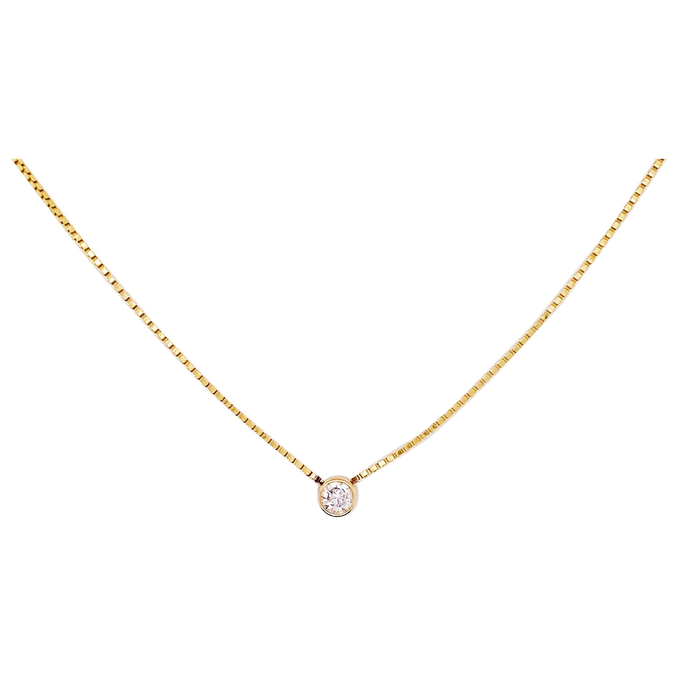 Bezel Diamond Chain with 0.16 Round Diamond Set in 14 Karat Gold Bezel Box Chain For Sale