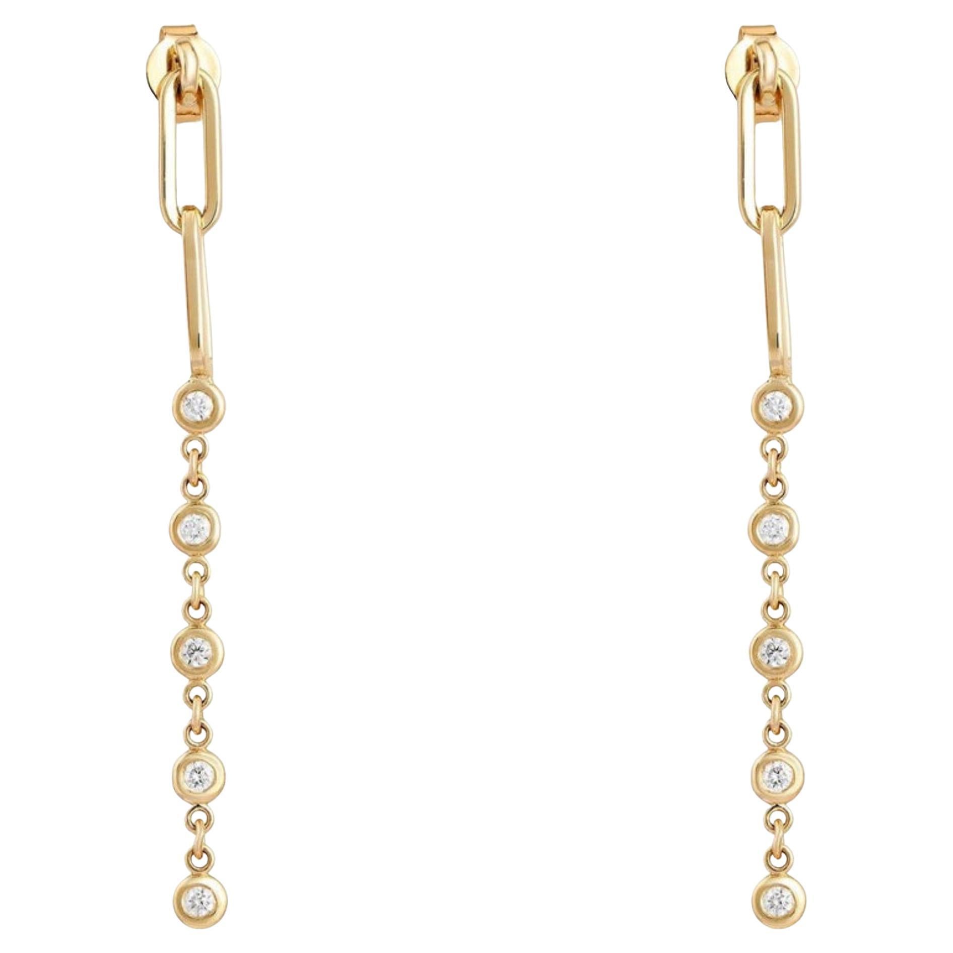 Bezel Diamond Link 14K (or 18k upon request) Yellow Gold Drop Earrings