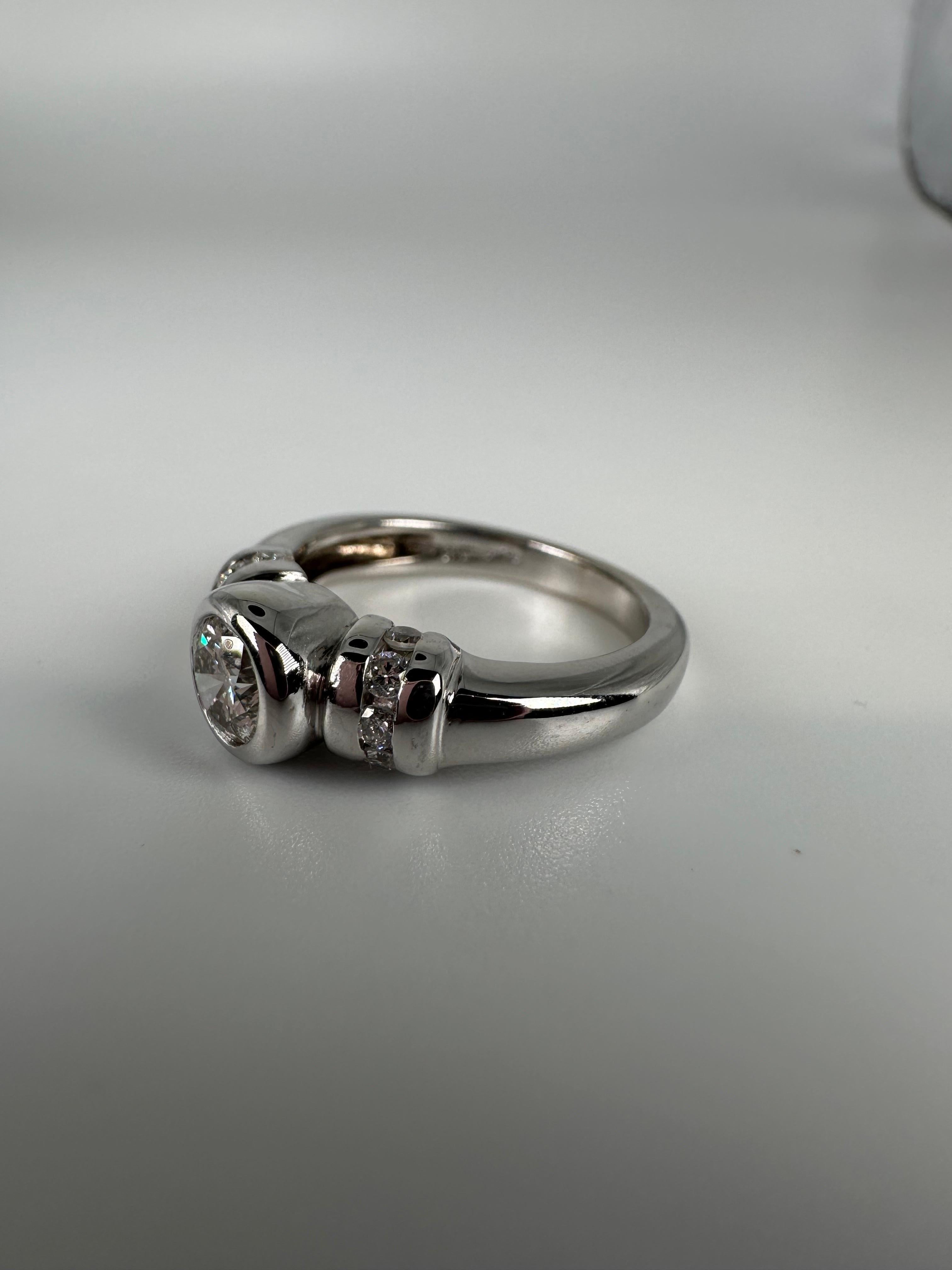 Round Cut Bezel Diamond Ring 0.50ct Center 14 Karat White Gold Engagement Diamond Ring For Sale