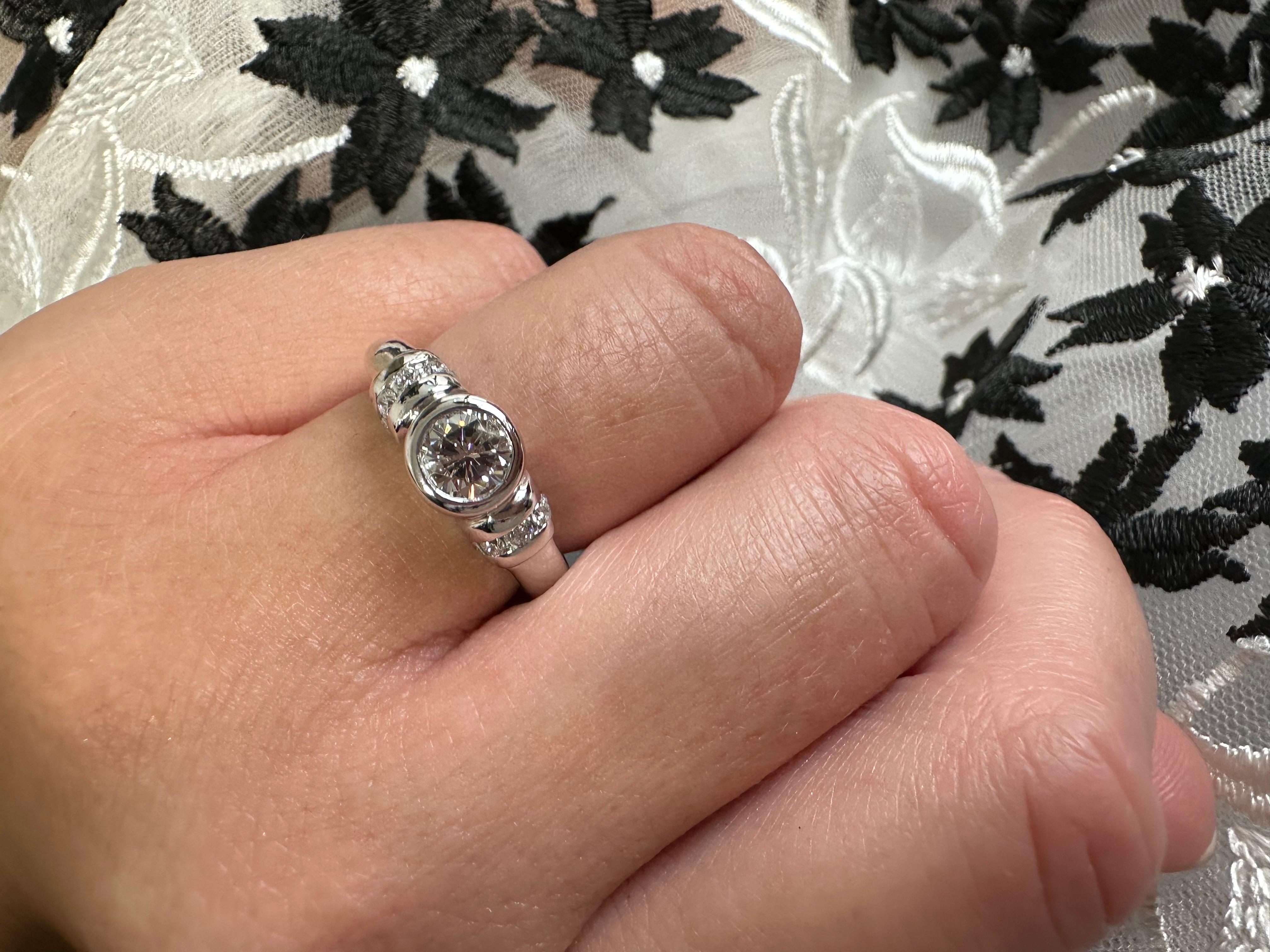 Bezel Diamond Ring 0.50ct Center 14 Karat White Gold Engagement Diamond Ring For Sale 1